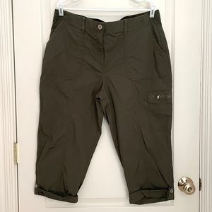 Chico's Olive Brown Convertible Poplin Crops  Sz 3/16